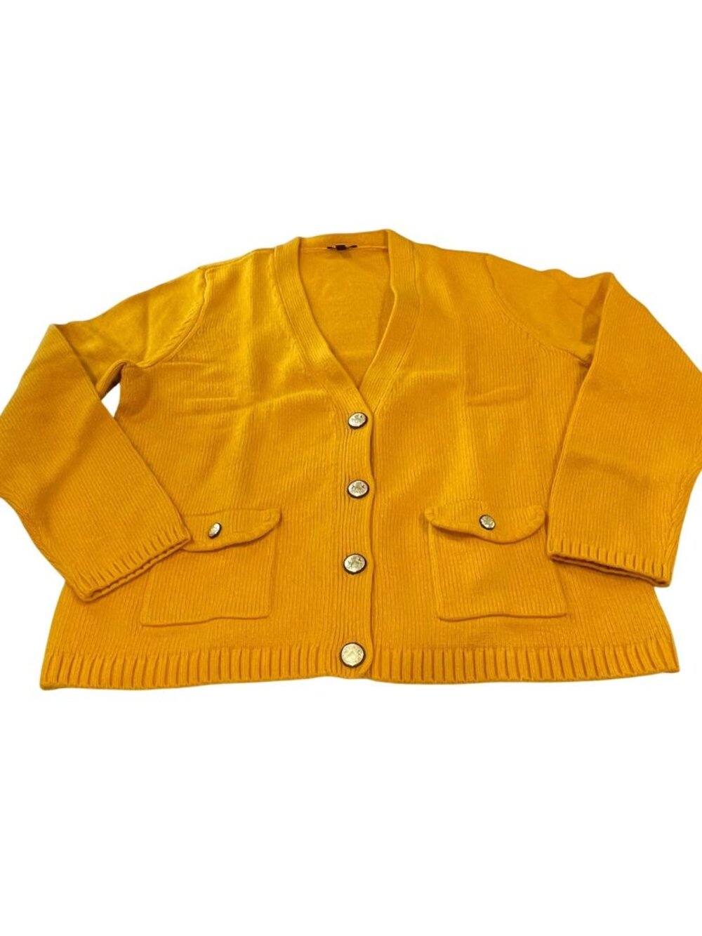 Talbots Flap Pocket Cardigan PL Golden Maize Knit Vibrant Preppy Layers Work